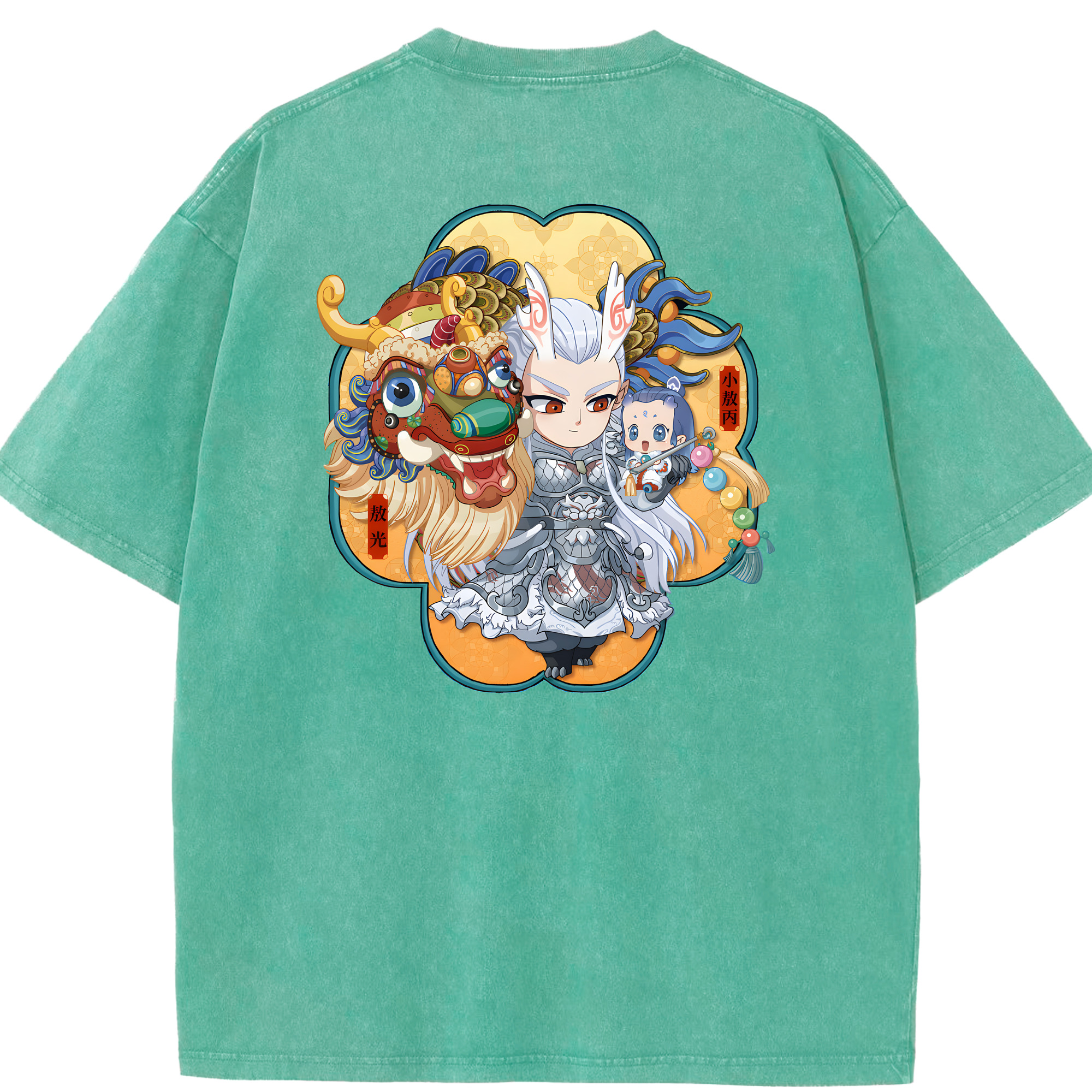 （画像用） Ne Zha 2 ナタ 魔童の大暴れ 綿100% ヴィンテージ風 半袖Tシャツ（背面プリント）